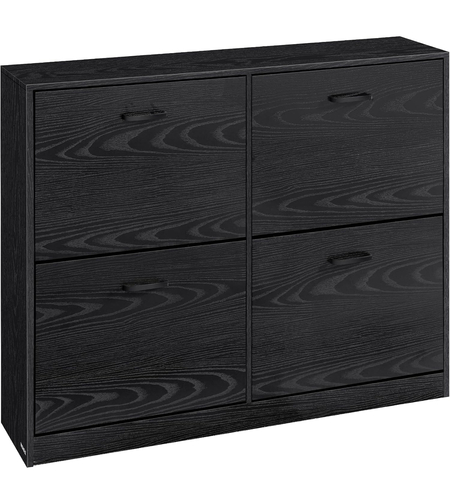 VASAGLE Dulap pantofi 4 clapete, compartimentare reglabila, 16-28 perechi de incaltaminte, 106x24x83 cm, negru abanos