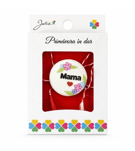 Martisor Brosa Mica in Cutie, Jolie, Dimensiune Brosa 2,5-3 cm, Material Metal, Model Cerc Mama, Alb