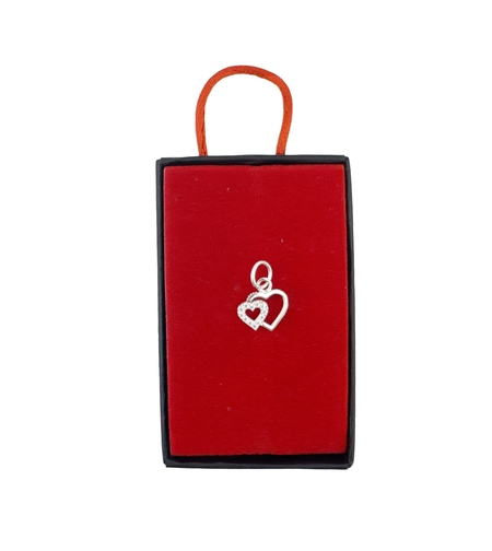 Pandantiv din Argint 925, Jolie Silver, pentru Dama, Model Doua Inimi Cu Pietre de Zirconiu Cubic, 0.8 g, 1 x 1 cm, Argintiu