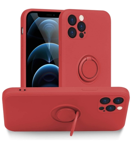 Husa protectie Vafy compatibila cu Apple iPhone 12 Pro Max Liquid Silicone Ring cu suport rotativ Rosu
