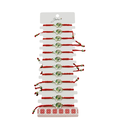 Martisor Bratara pentru Dama si Copii, Jolie, Model Broscuta Testoasa cu Carapace Florala, Set 12 bucati, Pandantiv Emailat, Snur Reglabil, Rosu/Verde