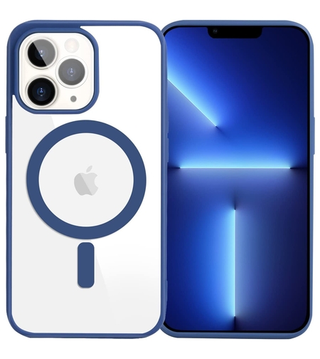 Husa MagSafe pentru Apple iPhone 13 Pro, Full Cover, Frosted Acrylic Color Big Hole, Magnetica, Incarcare Wireless, Vafy, Albastru