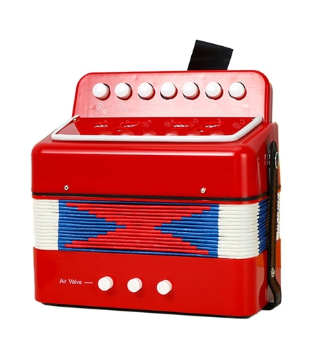 Acordeon Pentru Copii, Flippy, Acordeon Jucarie pentru Educatie Timpurie, 7 butoane 2 bass, Acordeon Instrument Muzical pentru Copii, 18 x 17 x 10 cm, Rosu