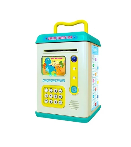 Set Pusculita pentru Copii, Flippy, Tip ATM, Parola cu Amprenta, 13.5 x 11.5 x 20 cm, Albastru