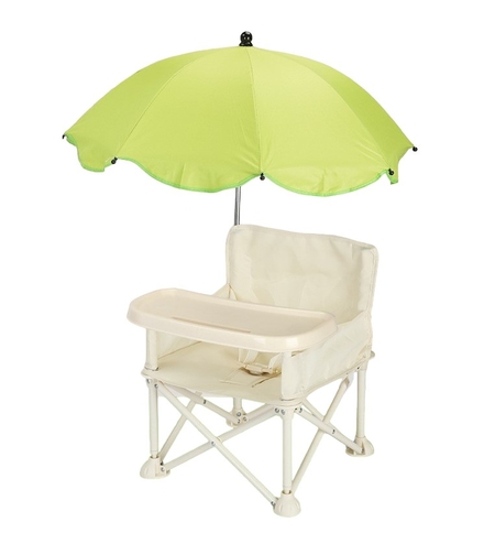 Scaun de Masa pentru Bebelusi si Copii, Flippy, Tavita si Husa Detasabile, Multifuncțional, Stabil, Centura de Siguranta, Cos de Depozitare, Bej, cu Umbrela Verde, de la 6 Luni