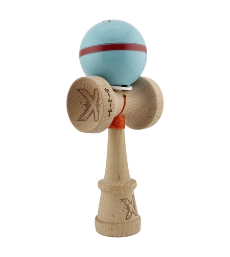 Kendama X Originala Silken, Profesionala, Flippy, Cupe Mari KING SIZE V3, Super Sticky, Gaura in Baza, Rulment Metalic, din lemn 18 cm, Ata 62/65 cm, Albastru deschis