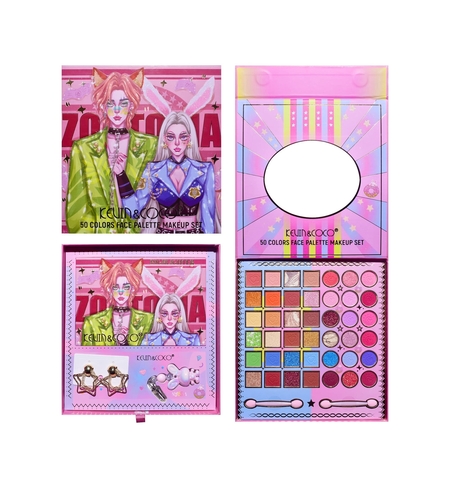 Paleta de Machiaj, KEVIN & COCO, Best Partner, Fard de Pleoape, Breloc si Cercei, 50 culori, 22 x 21 x 5cm