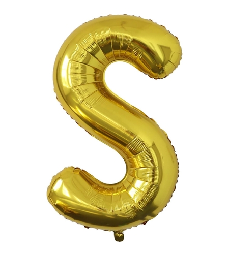 Balon Folie Metalizata Litera S, Flippy, 80 cm, Umflati cu Heliu sau Aer, Ambalaj Individual, Pai inclus, Auriu