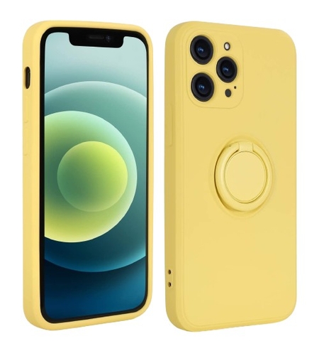 Husa protectie Vafy compatibila cu Huawei P40 Lite E Liquid Silicone Ring cu suport rotativ Galben