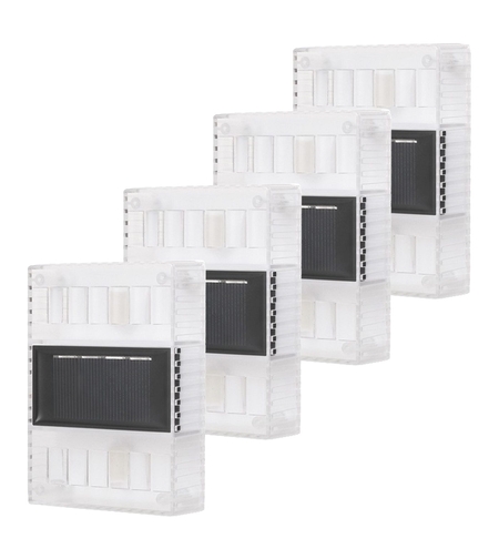 Aplica solara LED pentru Gradina, Flippy, Set 4 Bucati, ABS/Policarbonat, Rezistenta la apa IP65, pentru perete, 1.2V, 600mah, 10x2.5x7 cm, Lumina Alb calda, Transparenta