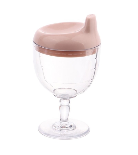 Pahar din Plastic Transparent cu Picior, Flippy, pentru Copii, 14 x 7.7 cm, cu Cioc Antiscurgere, + 3 Ani, Fara Maner, Roz