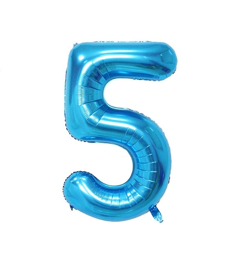 Balon din Folie Flippy, Cifra 5, 81 cm, Pentru Aer sau Heliu, Bulk, Albastru