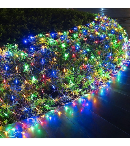 Instalatie Craciun Yoto, Tip Plasa, 3 m x 1 m, 160 LED-uri, Prelungitor 1.5 m, 8 Jocuri de Lumini, Interconectabila, Fir transparent, Interior/Exterior, Multicolor
