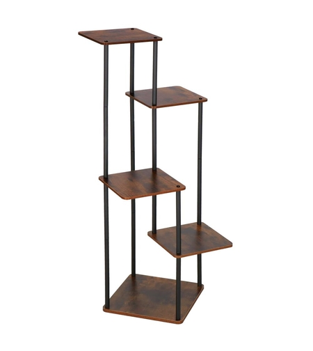 Suport pentru flori, 106x58 cm, negru/maro deschis – 5 rafturi, structura metalica, design modern
