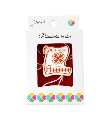 Martisor Brosa Mica in Cutie, Jolie, Dimensiune Brosa 2,5-3 cm, Material Metal, Model Trifoi Mult Noroc, Alb