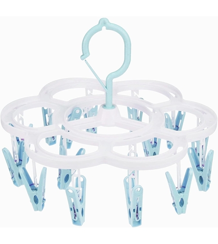 Uscator de Rufe Suspendat Flippy, cu 16 Carlige, Rotire 360 Grade, Mateiral Plastic, Usor de Depozitat, Multifunctional, 26 x 21 cm, Albastru