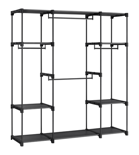 SONGMICS Dulap portabil pentru haine cu 4 bare de suspendare si rafturi, structura metalica, 151x43x166 cm, negru