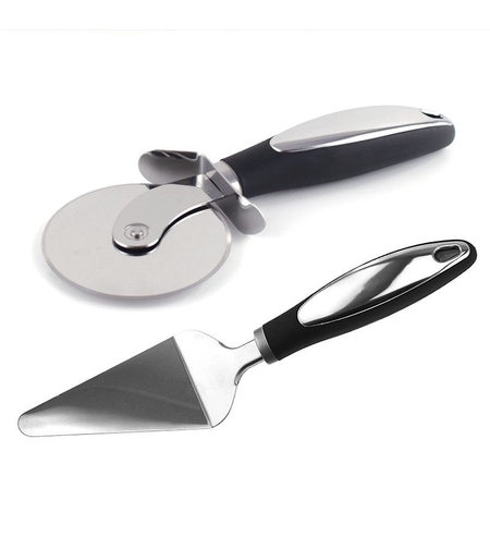 Feliator si Lopatica pentru Pizza, Flippy, set din 2 ustensile, Otel Inoxidabil, Maner Antiderapant, 26.5 x 8 x 3 cm, Negru