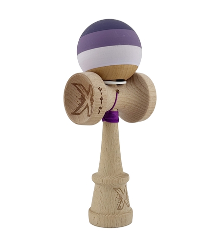 Kendama X Originala, Profesionala, Flippy, Rubber Grip, Cupe Mari KING SIZE V3, Gaura in Baza, Rulment Metalic, din lemn 18 cm, Ata 62/65 cm, Special Purpuriu/Mov/Lila