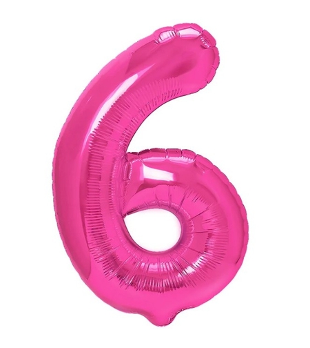 Balon din Folie Metalizata Flippy, Figurina Cifra, Tema Aniversare 40 cm, Ambalaj Individual, Pai inclus, Umflare cu Aer sau Heliu, Roz, Cifra 6