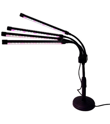 Lampa UV pentru cresterea plantelor, Flippy, conectare la retea, 20W, 4 capete, 72 LED-uri, ajustabila pana la 66.5 cm, Lumina Alb Mov