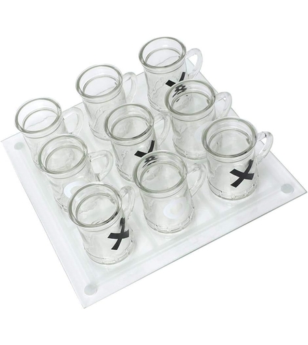 Joc X si O Flippy, cu Mini Halbe din Sticla, 25 x 25 cm, pentru Petreceri, Decor, Cadouri, Transparent