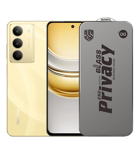 Folie de Protectie pentru Realme 14x, Vafy, Sticla Securizata ESD Antistatica, Super-X Privacy OG, Margini Negre, 0.30 mm, Transparent Inchis