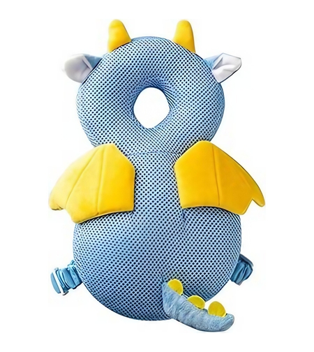 Perna tip Rucsac pentru Protectia Capului, Vafy, Tetiera tip Dragon, pentru Bebelusi, Design tip Plasa, 33x6x19 cm, 180 g, Albastru