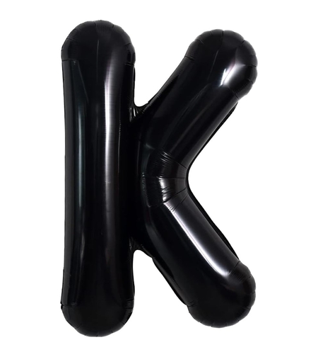 Balon Folie Metalizata Litera K, Flippy, 40 cm, Umflati cu Heliu sau Aer, Ambalaj Individual, Pai inclus, Negru