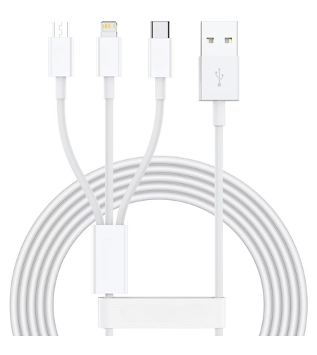 Cablu USB 3in1 Flippy SX - 21, USB la micro USB/USB-C/compatibil iphone, 3A, 1.2m (alb)