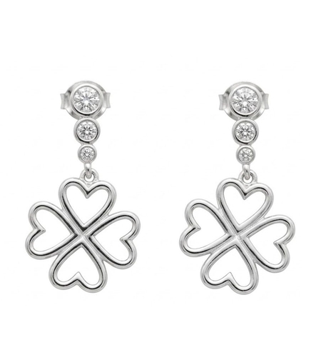 Cercei din Argint 925, Jolie Silver, pentru Dama, Model Trifoi Contur Cu 3 Pietre, 4.30 g, Argintiu