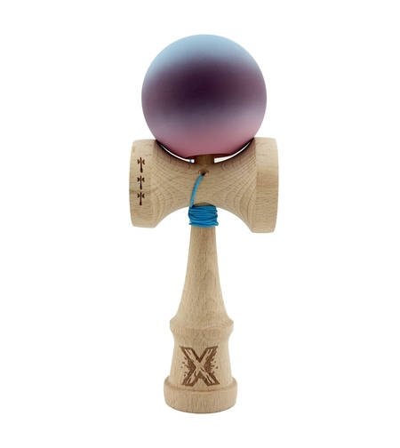 Kendama X Originala, Profesionala, Flippy, Big Cups V2, Rubber Grip cu Cupe Mari, Rulment Metalic cu Ata 55 cm, Gradient Albastru/Mov/Roz