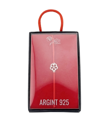 Bratara Argint 925 pentru Dama, Jolie, Model Floricica, Martisor Bratara de 1 Martie, Pandativ Argintiu cu Snur Rosu