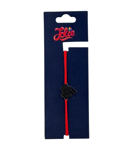 Martisor Bratara din Inox pentru Copii, Jolie, Textil si Inox, Snur Rosu, Model Inimioara, Argintiu
