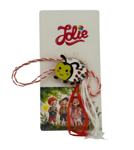 Martisor pentru copii, Jolie, Material Metal, Ambalaj Carton cu Design, Dimensiune Brosa Aproximativ 2x2 cm, Model Buburuza, Multicolor