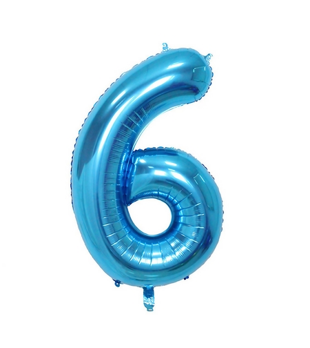 Balon din Folie Flippy, Cifra 6, 81 cm, Pentru Aer sau Heliu, Bulk, Albastru
