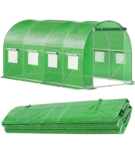 Folie pentru sera gradina 450x200x200 cm, 140 g/m², armata cu plasa, UV4, 9 ferestre, verde