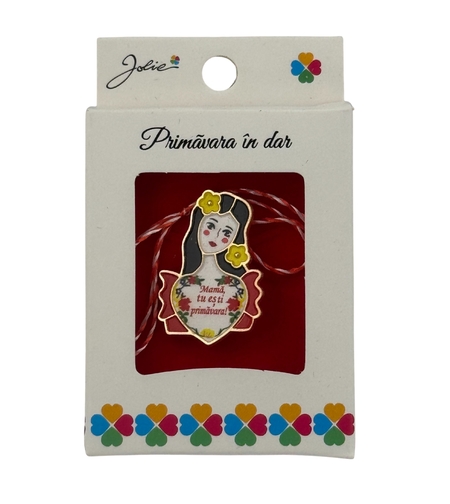 Martisor Brosa Mica in Cutie, Jolie, Design cu Mesaj, Material Metal, Dimensiune 2.5-3 cm, Model Traditional Mama