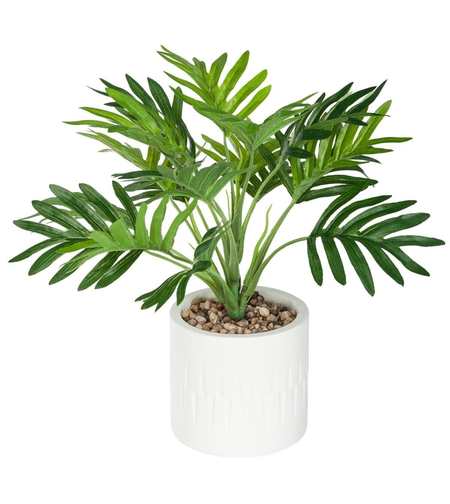 Planta artificiala Atmosphera Palmier cu ghiveci din beton alb, 30 cm, verde