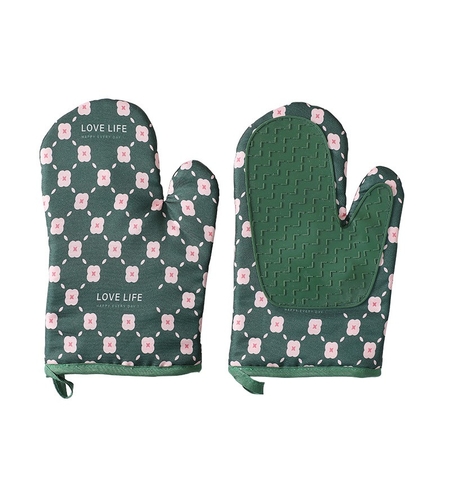 Set 2 manusi cuptor Flippy, manusa de bucatarie, rezistenta 330 grade, textil si cauciuc, 26.5x18 cm, verde