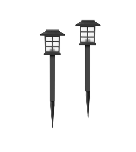 Set 2 Lampi Solare Led pentru Gradina, Flippy, Tip felinar, 38 cm, 8.6x8.6 cm, Buton On-Off, Alb cald, Negru/Alb