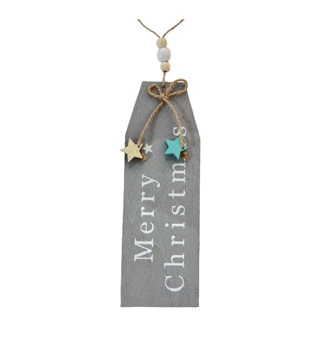 Decoratiune Craciun din lemn, Merry Christmas, Gri