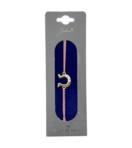 Bratara Placata cu Aur 24k, Jolie, Model POTCOAVA cu PIETRE, Martisor Bratara, cu Snur Alb/Rosu, Auriu