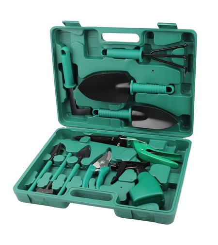 Set 10 accesorii pentru gradinarit Flippy, geanta depozitare inclusa, otel inoxidabil, 37 x 28 cm, verde