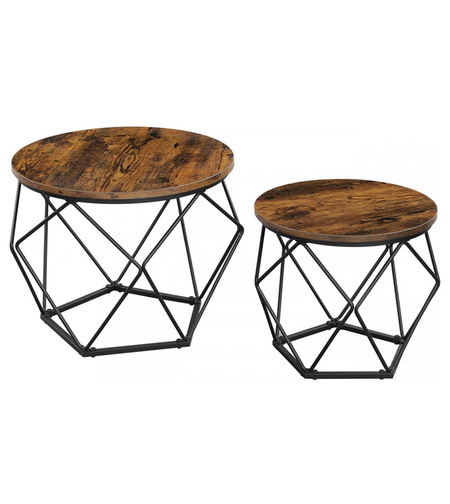 VASAGLE Set de 2 mese de cafea, stil industrial, 50x40cm si 40x36cm, maro rustic si negru