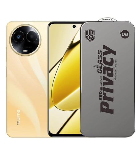 Folie de Protectie pentru Realme 11, Vafy, Sticla Securizata ESD Antistatica, Super-X Privacy OG, Margini Negre, 0.30 mm, Transparent Inchis