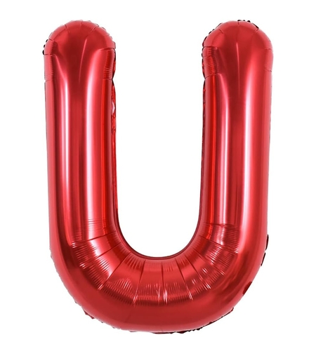 Balon Folie Metalizata Litera U, Flippy, 40 cm, Umflati cu Heliu sau Aer, Ambalaj Individual, Pai inclus, Rosu
