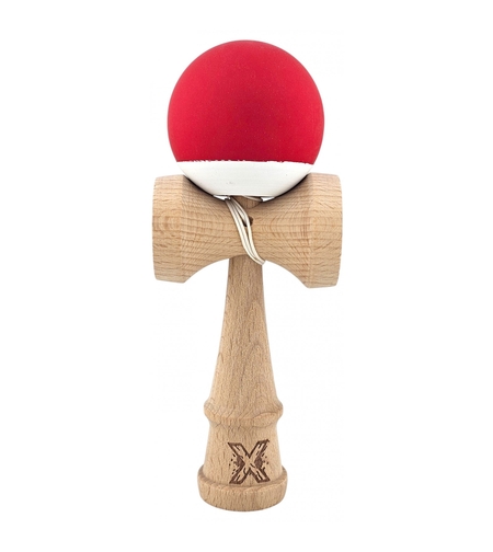 Kendama X Originala, Profesionala, Flippy, din Lemn, Rubber Grip, 18 cm, Rosu/Alb