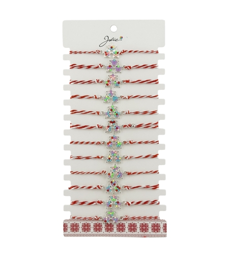Bratara Martisor pentru Dama, Jolie, Model 3 Stele, Set 12 bucati, Pandativ Argintiu din Inox cu Elemente Multicolore, Snur Alb/Rosu