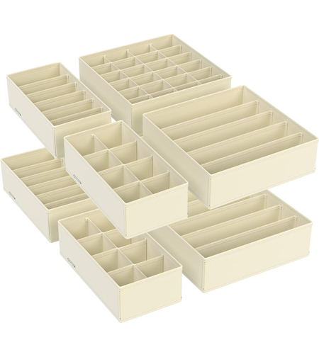 SONGMICS Organizator lenjerie set 8 cutii pliabile din material textil, pentru sertare si dulap, bej